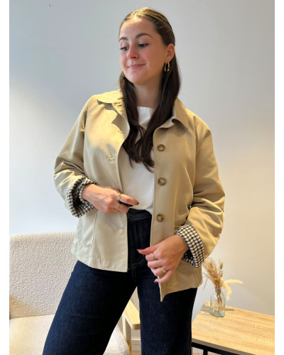 MEREDITH | Veste trench beige à revers carreaux
