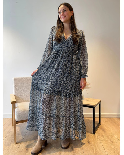 INAYA | Robe longue bleu marine imprimé fleuri