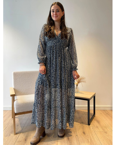 INAYA | Robe longue bleu marine imprimé fleuri