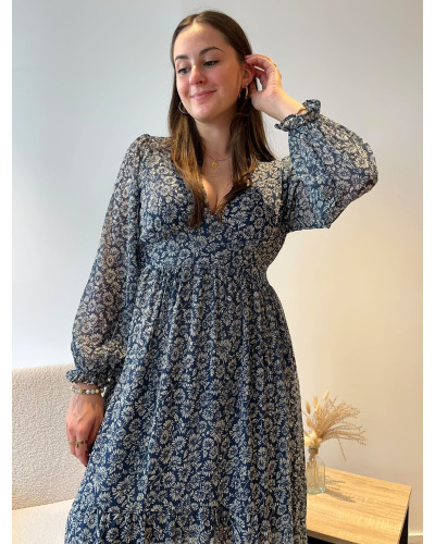INAYA | Robe longue bleu marine imprimé fleuri