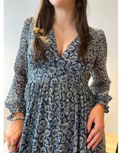 INAYA | Robe longue bleu marine imprimé fleuri