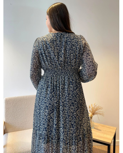 INAYA | Robe longue bleu marine imprimé fleuri