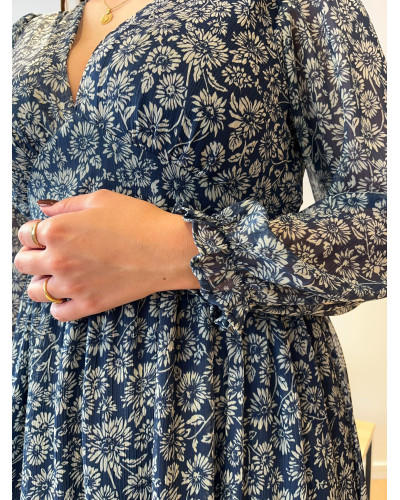 INAYA | Robe longue bleu marine imprimé fleuri