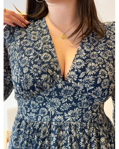 INAYA | Robe longue bleu marine imprimé fleuri