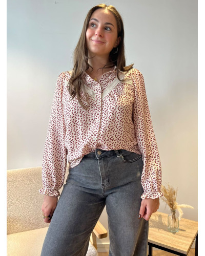 APOLLINE | Chemise fluide imprimé fleuri bordeaux