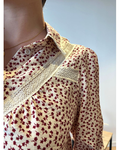 APOLLINE | Chemise fluide imprimé fleuri bordeaux