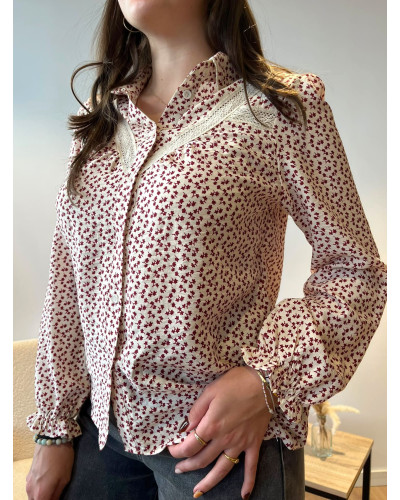 APOLLINE | Chemise fluide imprimé fleuri bordeaux