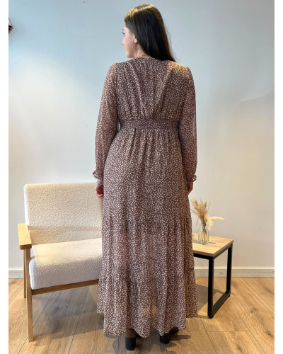 TATIANA | Robe longue couleur taupe imprimée