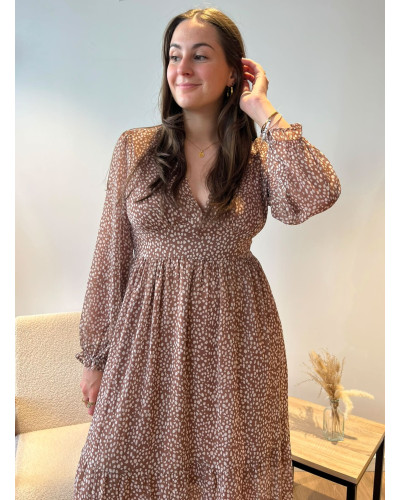 TATIANA | Robe longue couleur taupe imprimée