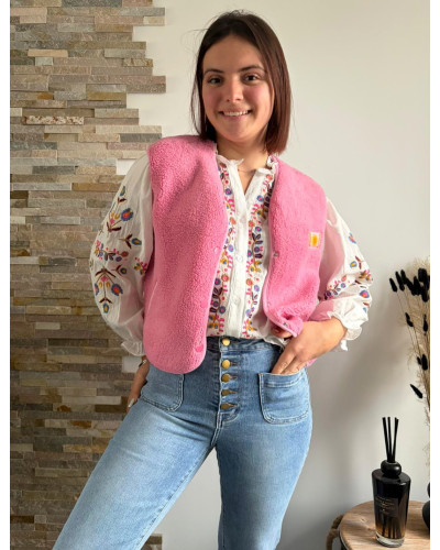 KEVIN | Gilet sherpa sans manche rose