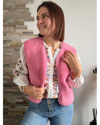 KEVIN | Gilet sherpa sans manche rose
