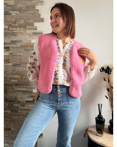 KEVIN | Gilet sherpa sans manche rose