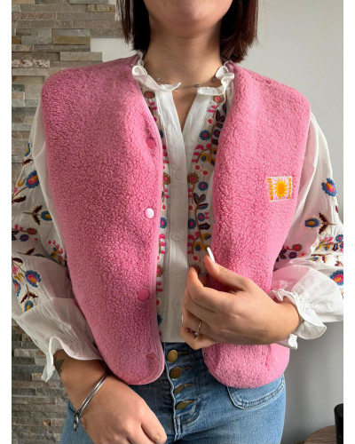 KEVIN | Gilet sherpa sans manche rose