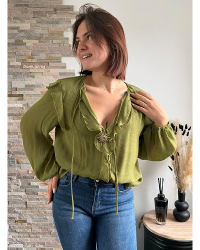 SAFIA | Blouse kaki broche soleil
