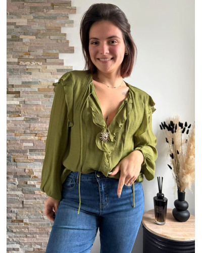 SAFIA | Blouse kaki broche soleil