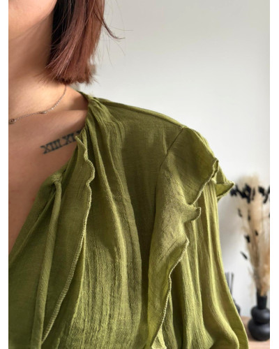SAFIA | Blouse kaki broche soleil