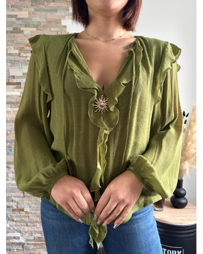 SAFIA | Blouse kaki broche soleil
