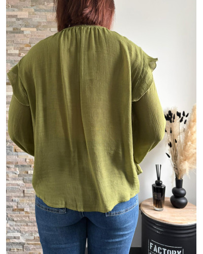 SAFIA | Blouse kaki broche soleil