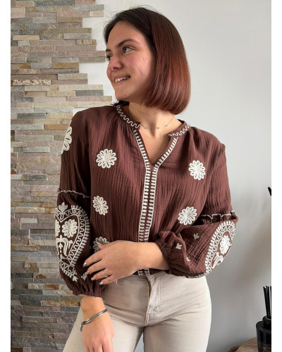 THAIS | Blouse chocolat gaze de coton