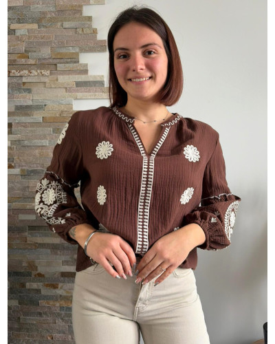 THAIS | Blouse chocolat gaze de coton