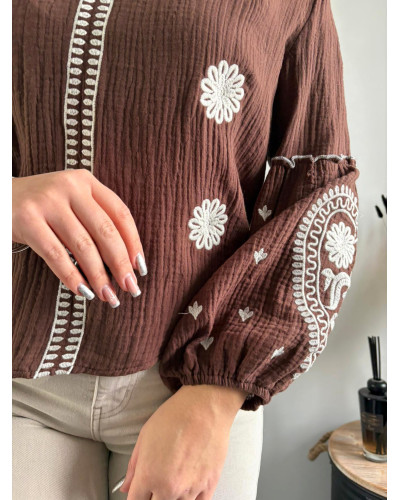 THAIS | Blouse chocolat gaze de coton