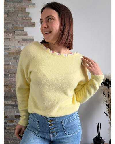 LEON | Pull jaune ruban fleuri