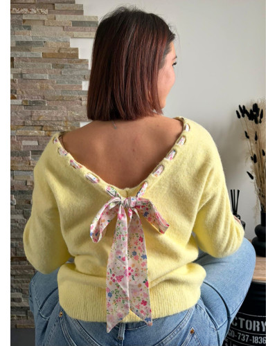LEON | Pull jaune ruban fleuri