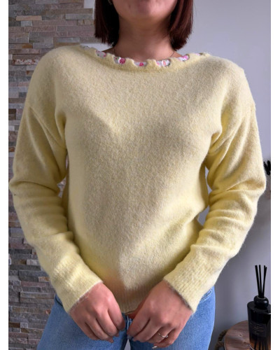 LEON | Pull jaune ruban fleuri