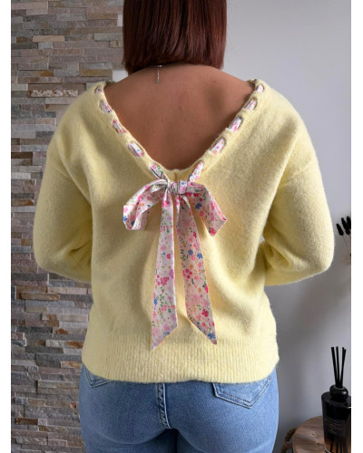 LEON | Pull jaune ruban fleuri