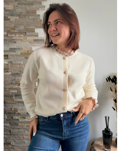 ELIO | Gilet en maille écru boutonné