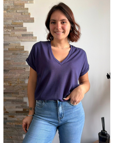 RUBEN | Tee-shirt bleu marine col v