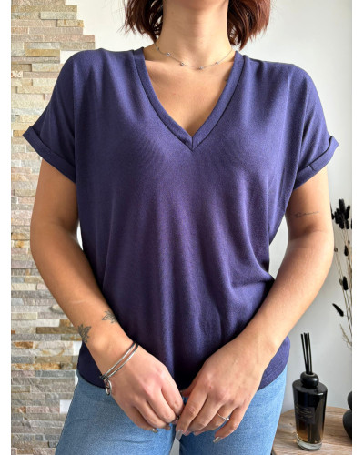 RUBEN | Tee-shirt bleu marine col v