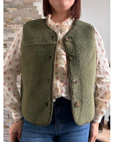 FRANCIS | Gilet sans manche en sherpa kaki