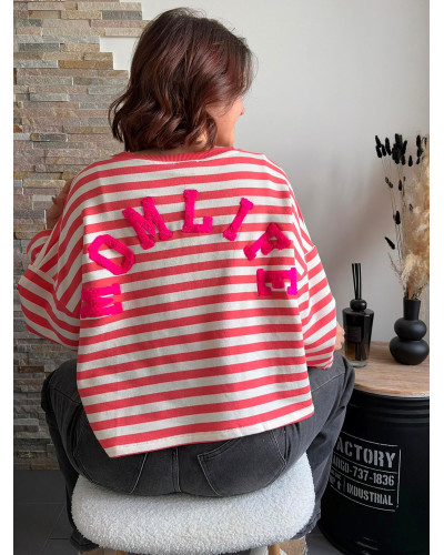 AURELIEN | Sweat rayure rose MOM LIFE