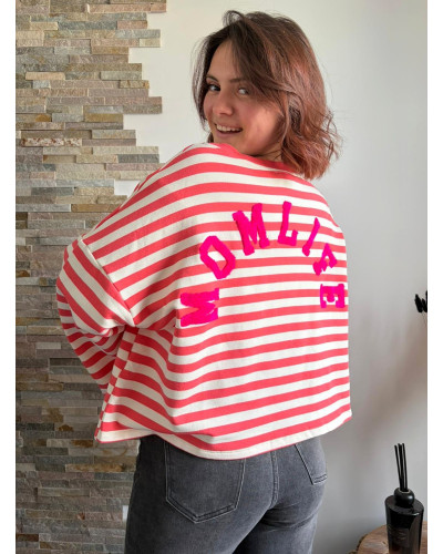 AURELIEN | Sweat rayure rose MOM LIFE