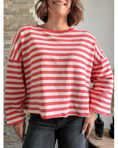 AURELIEN | Sweat rayure rose MOM LIFE