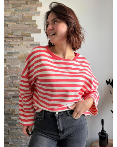 AURELIEN | Sweat rayure rose MOM LIFE