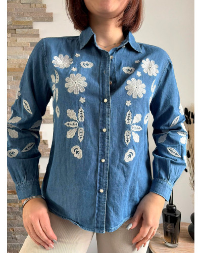 GLORIA | Chemise en jean broderie blanche