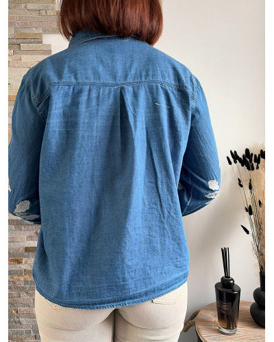 GLORIA | Chemise en jean broderie blanche