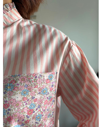 VICTORINE | Chemise rayée rose col volant