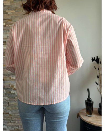 VICTORINE | Chemise rayée rose col volant