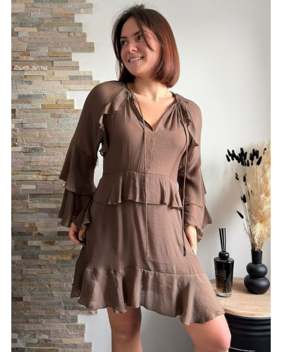 PRISCILLA | Robe marron effet lin