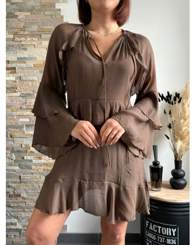 PRISCILLA | Robe marron effet lin