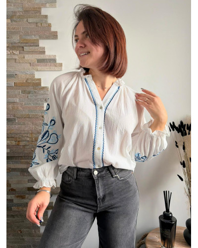 VALENTINE | Blouse coton blanche broderie