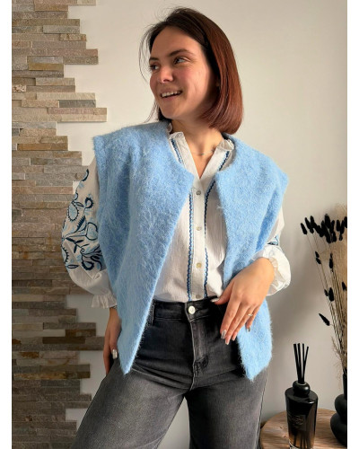 DAVINA | Veste sans manche poils bleus