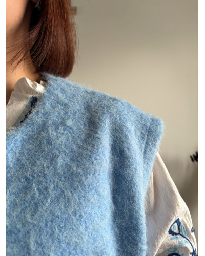 DAVINA | Veste sans manche poils bleus