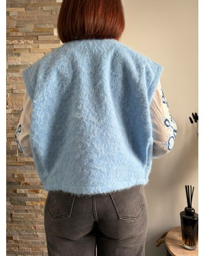 DAVINA | Veste sans manche poils bleus