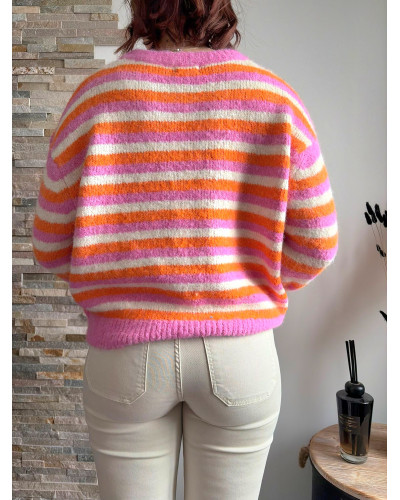 MARCEAU | Pull rayé rose et orange