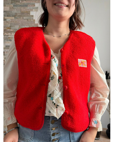 ERWAN | Gilet sherpa sans manche rouge