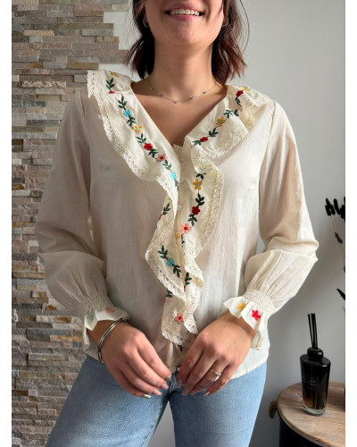 JADE | Blouse coton volants et broderie